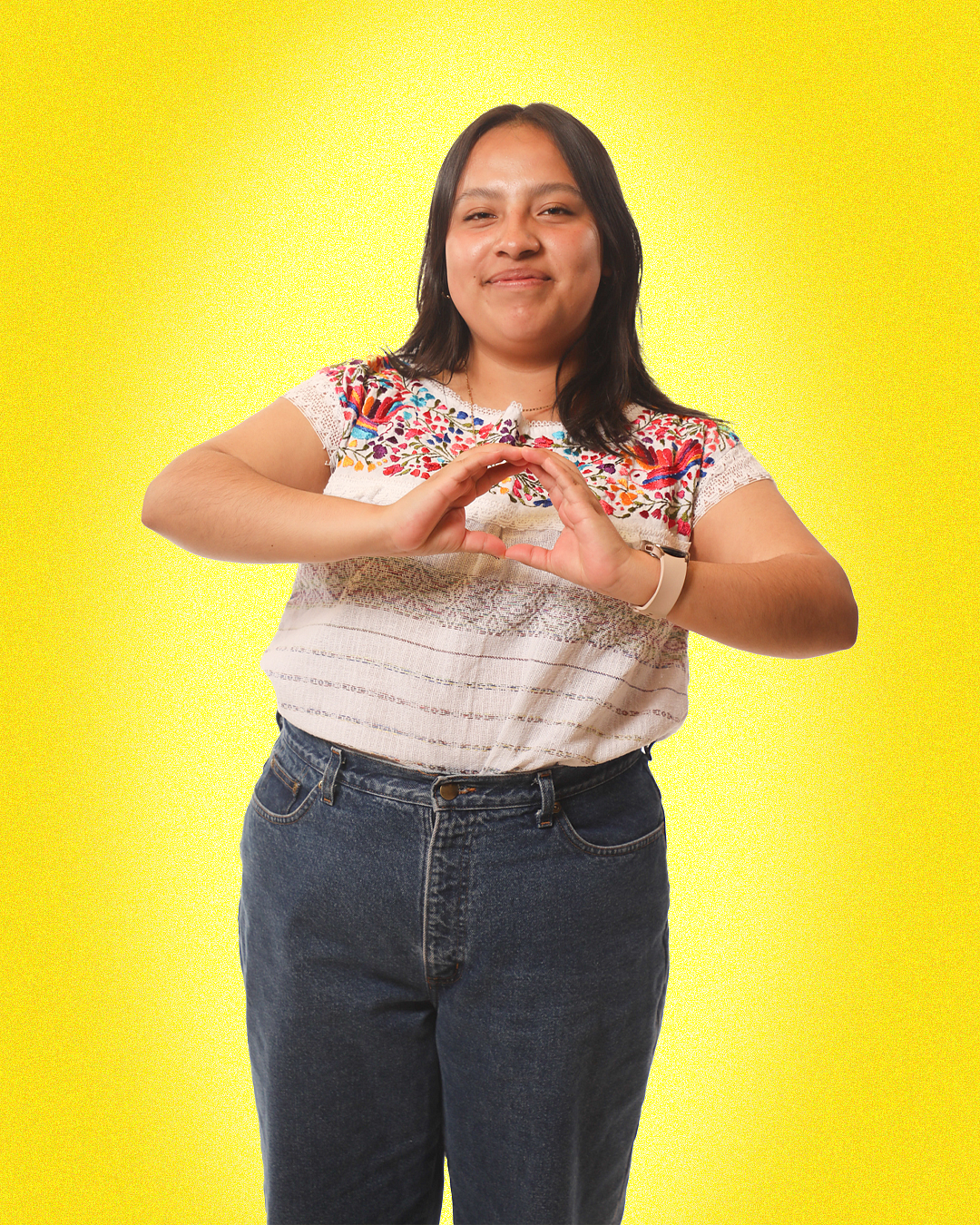 student loany carreon jimenez throwing up her "O" hand symbol