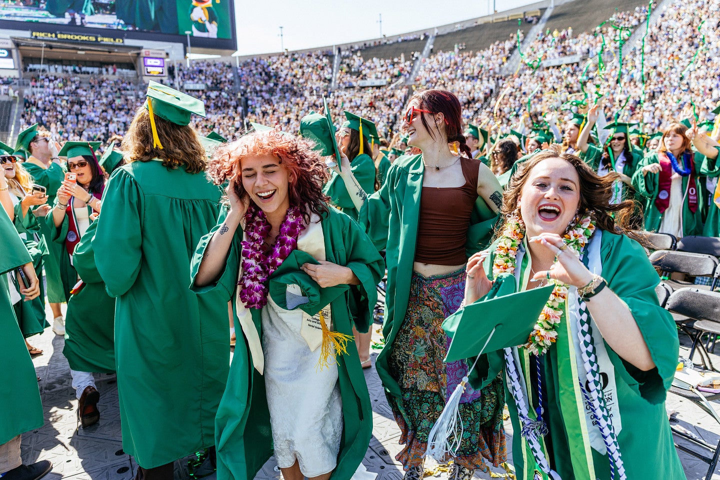 Graduates celebrate at the 2026 UO commencement