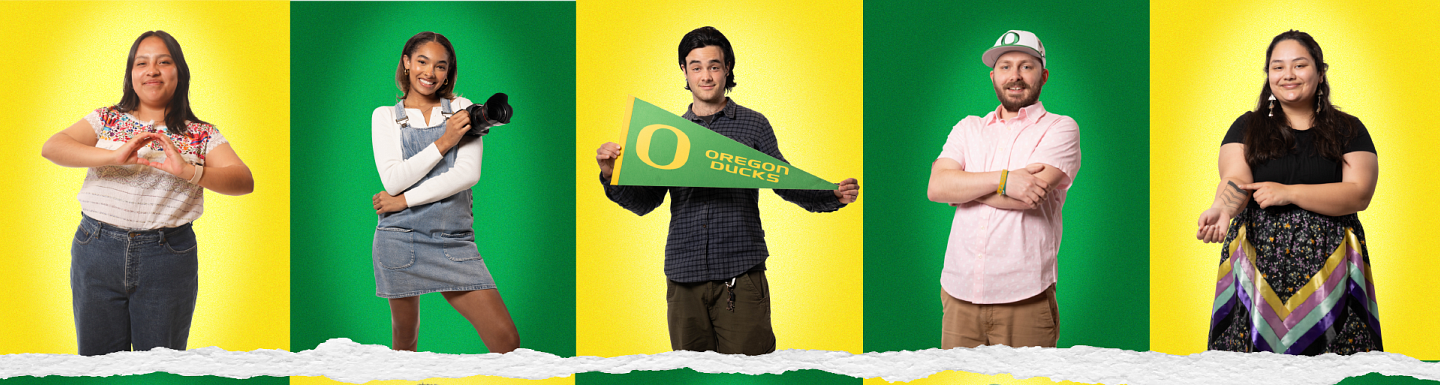 ten photos of students and the oregon duck showing their oregon pride and excitement