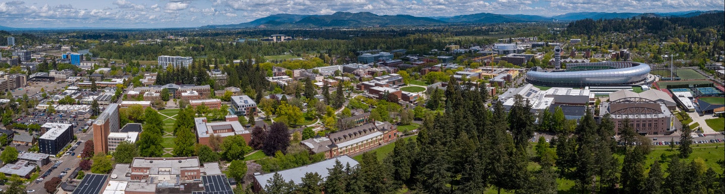 aerial panorama of UO's eugene campus