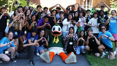 group of sail students with the duck outside